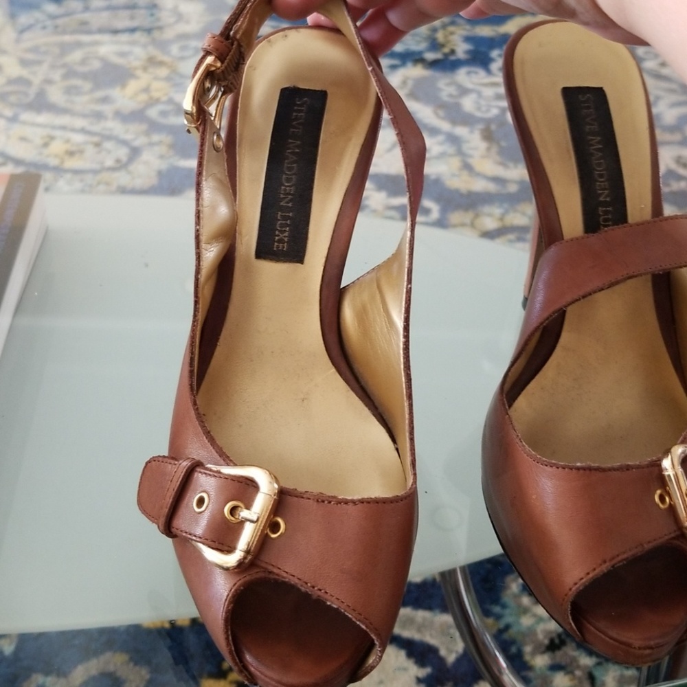 Steve Madden Luxe peep toe buckle pumps